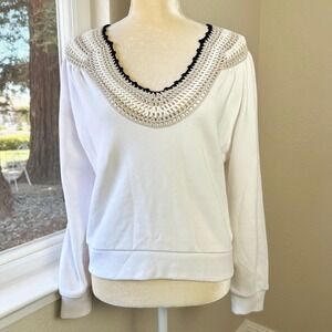 Rails Ivory Crochet V Neck Pullover Sweatshirt Top Women S Boho Chic Cottagecore